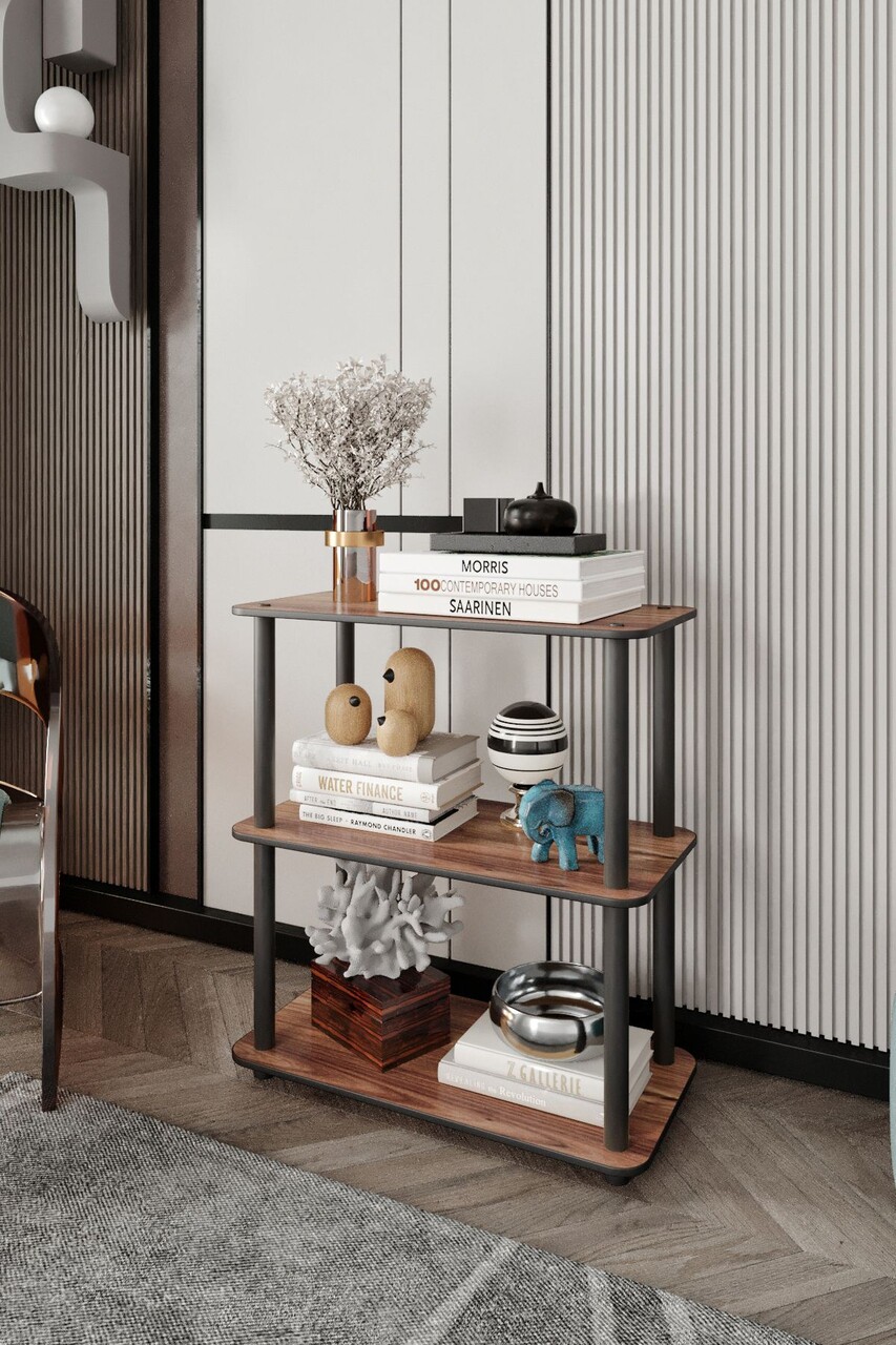 Corp biblioteca, Hanah Home, Bookcase 3-Tiers Rect, 30x72x60 cm, MDF , Maro - imagine 4